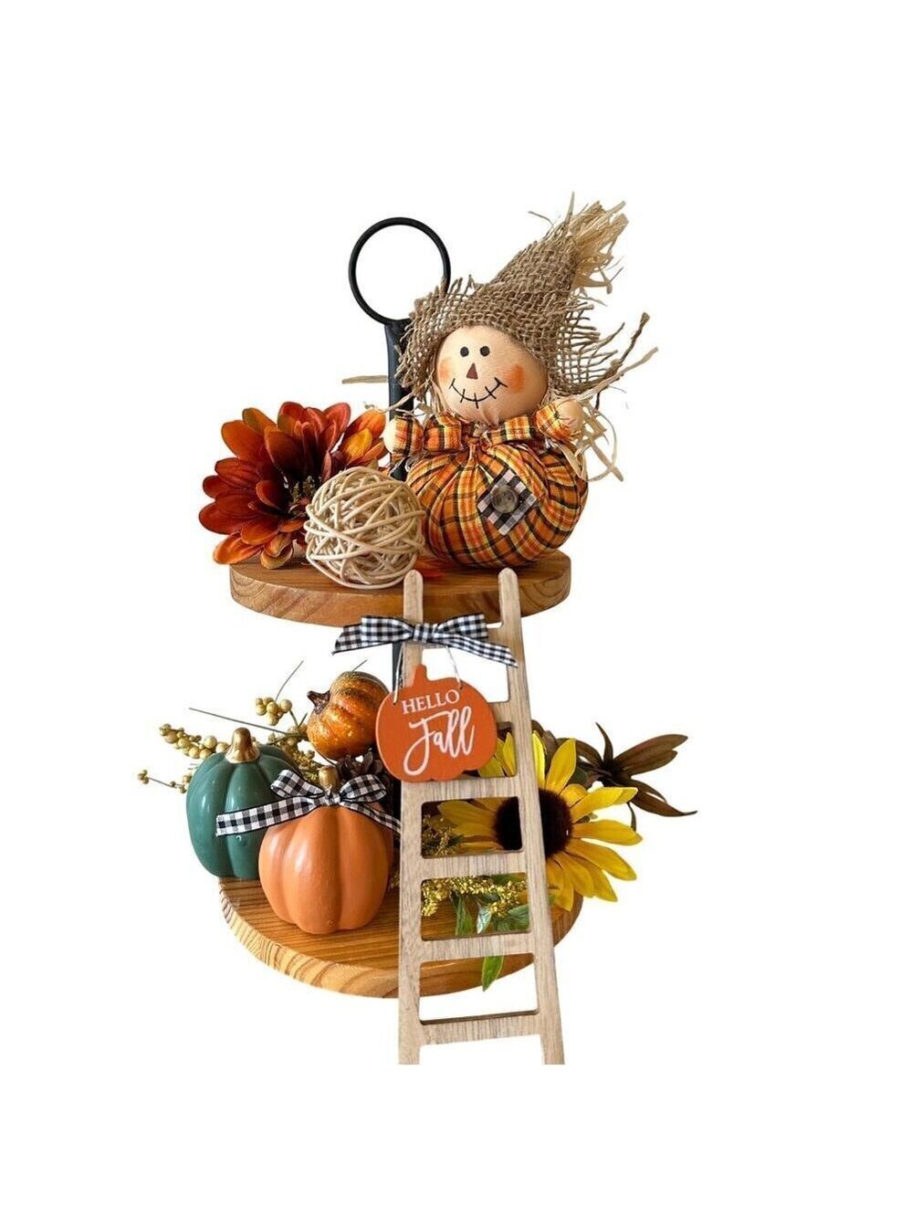 Fall Ladder Wood Decor Mini Sign Set 2pc Apple Orchard Autumn Rustic Tiered Tray - Picture 8 of 13